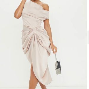 Satin draped beige women dress sz 6